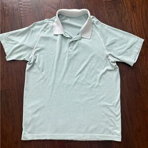 Lululemon Polo Shirt Mens Large Green  Stripes Golf Stretchy Performance